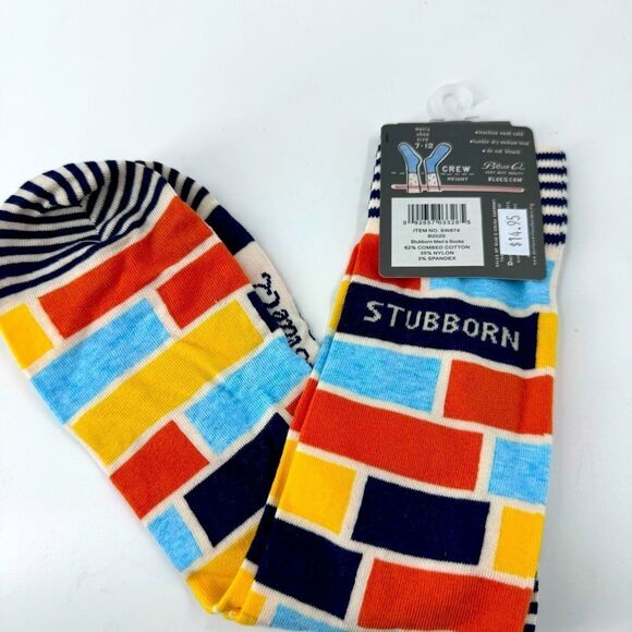 NWT Blue Q Mens Crazy Stubborn Crew Socks - Picture 1 of 7